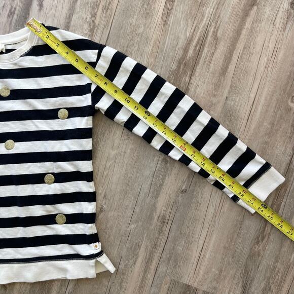 Kate Spade Black White Striped French Terry Long Sleeve Top Gold Kids Size 14 - Picture 6 of 9
